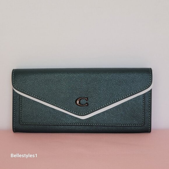 COACH Wyn Envelope Crossgrain Leather Wallet- Forest color - Picture 6 of 16